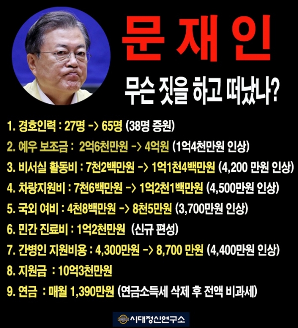 SNS에 회자되는 문재인 씨 예우와 혜택 관련, 포스터.